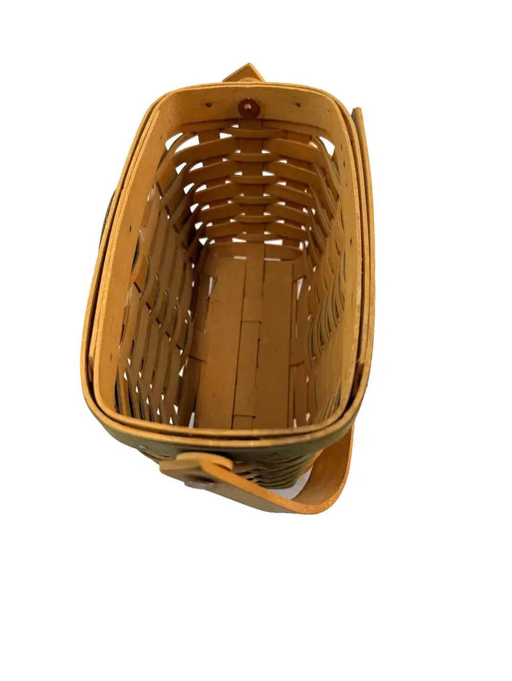 2001 Longaberger Dresden Green Weave Basket w/Swinging Handle USA Signed
